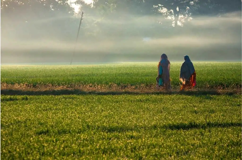 खेत में काम के लिए जाती महिला किसान -सीमांत किसान