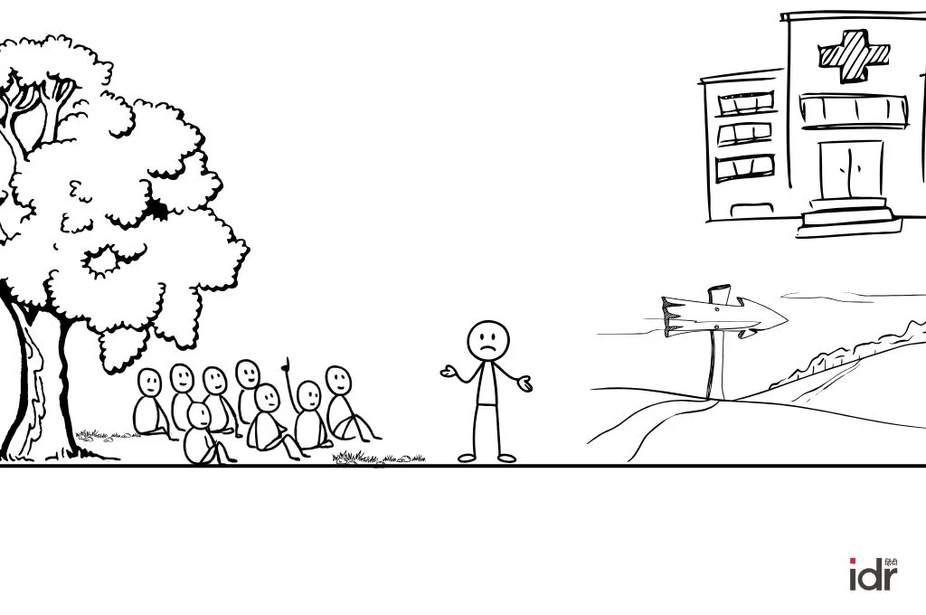 संबोधन देता हुआ एक व्यक्ति और उसे सुनते कुछ लोग_जमीनी कार्यकर्ता