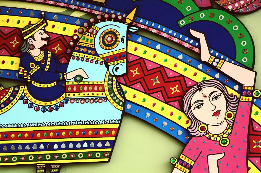 घुड़सवार पुरुष और एक नर्तकी की रंगीन पेंटिंग_क्राउडफंडिंग