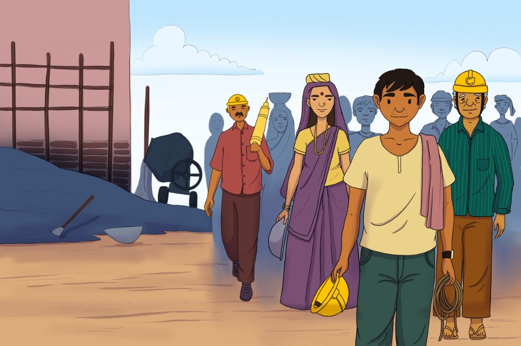तस्वीर में दिखाई दे रहे कुछ कुछ मजदूर__प्रवासी श्रमिक
