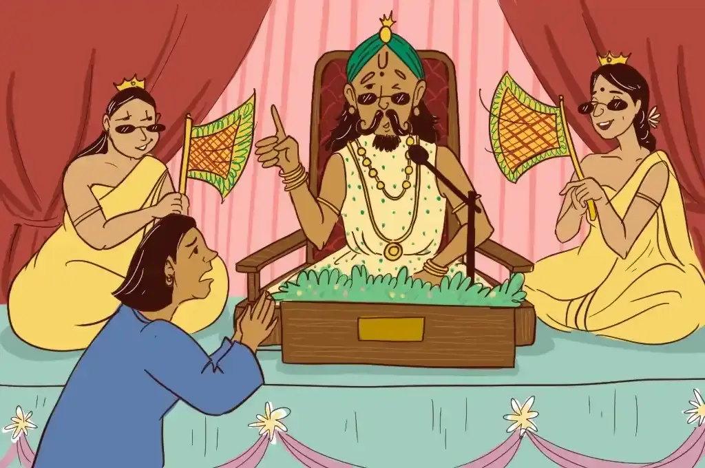 एक बाबा-नुमा व्यक्ति आसन पर बैठे हुए_अंधविश्वास