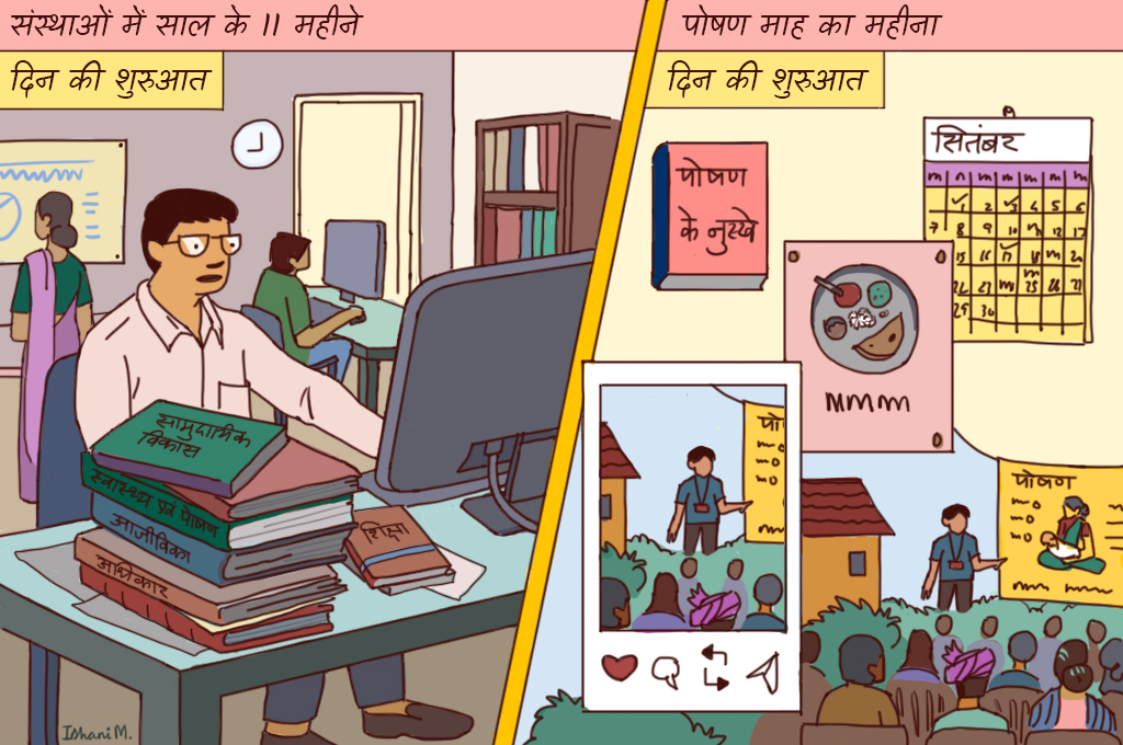 दफ़्तर में काम करते लोगों का रेखाचित्र_पोषण माह